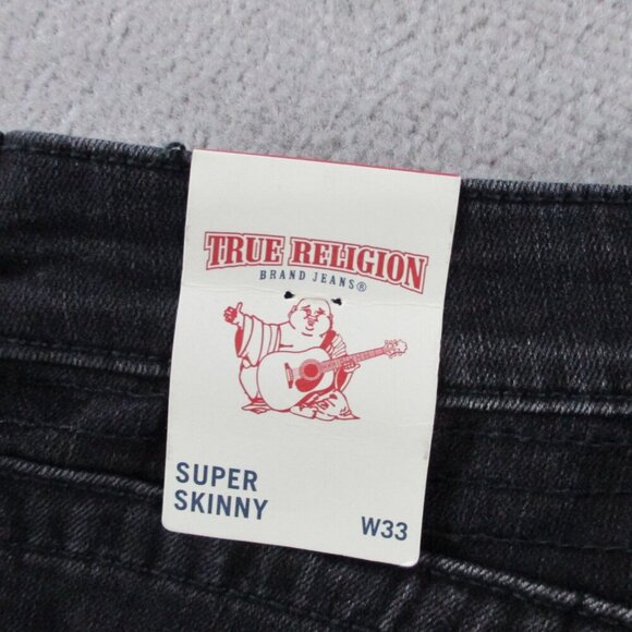NWT True Religion Jeans Womens 33 Black Denim Super Skinny Moto Stretch Flap - Picture 13 of 14